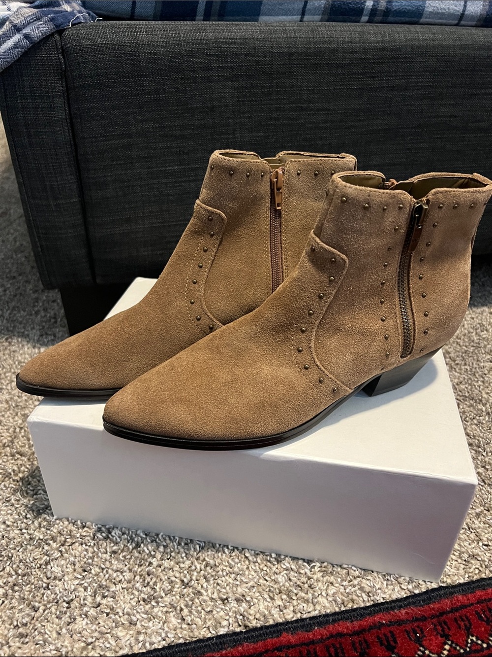 Marc Fisher Tan Suede Studded Ankle Boots